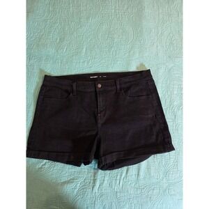 Old Navy Black Mid-Rise Denim Shorts Womens Size 14 Cuffed Stretch Cotton Blend